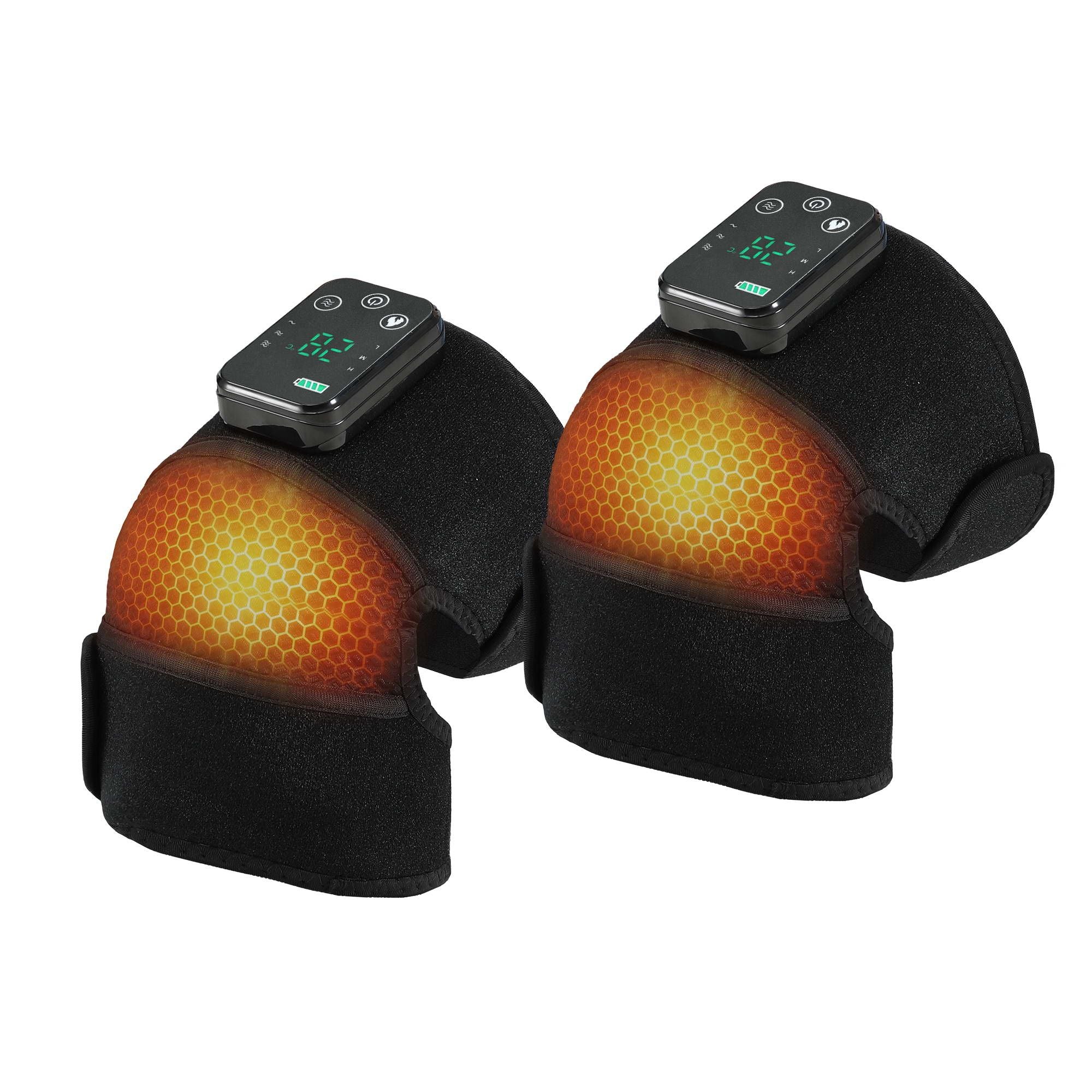 Livemor Knee Massager with Heat (2 Pack), Cordless Heated Knee Massage for Pain Relief with 3 Heating Levels, 3 Vibration Modes, Gentle Lights, Adjustable Straps, 3-in-1, Gift for Men and Women