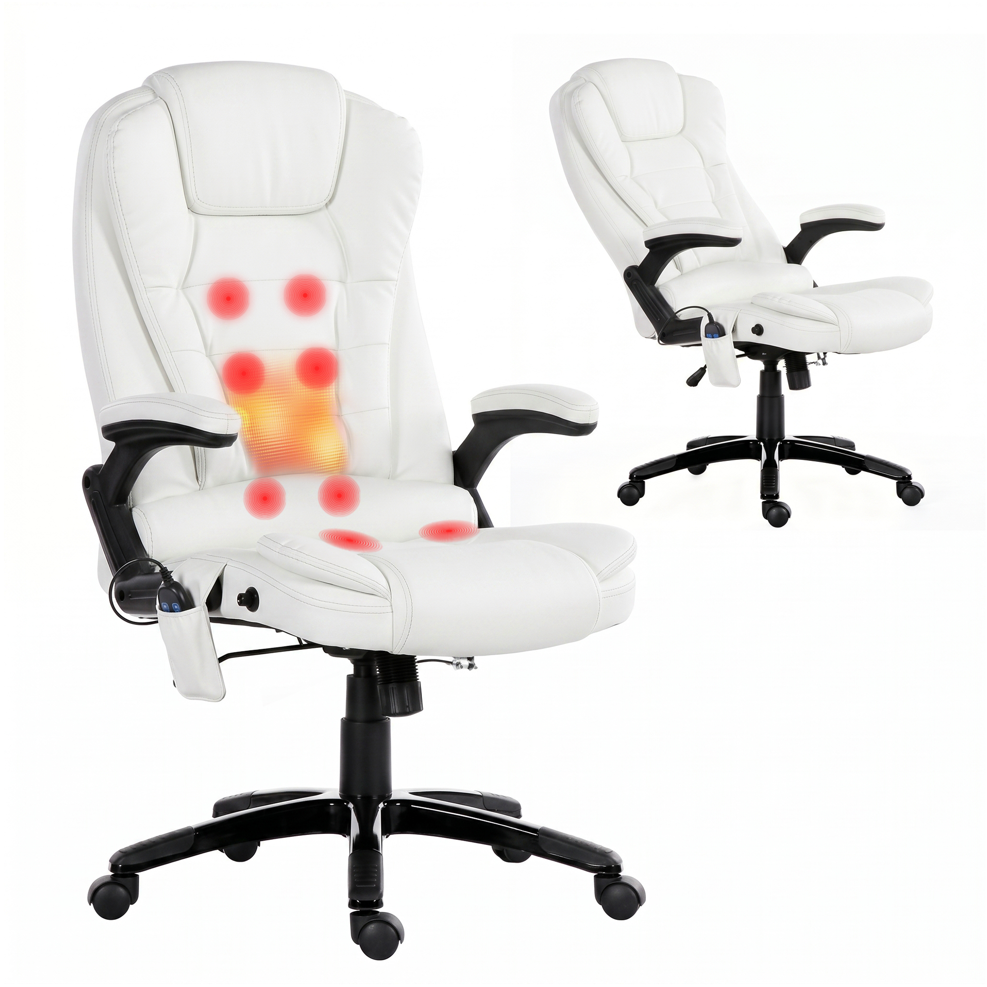 Artiss 8 Point Massage Office Chair Heated Seat Recliner PU White
