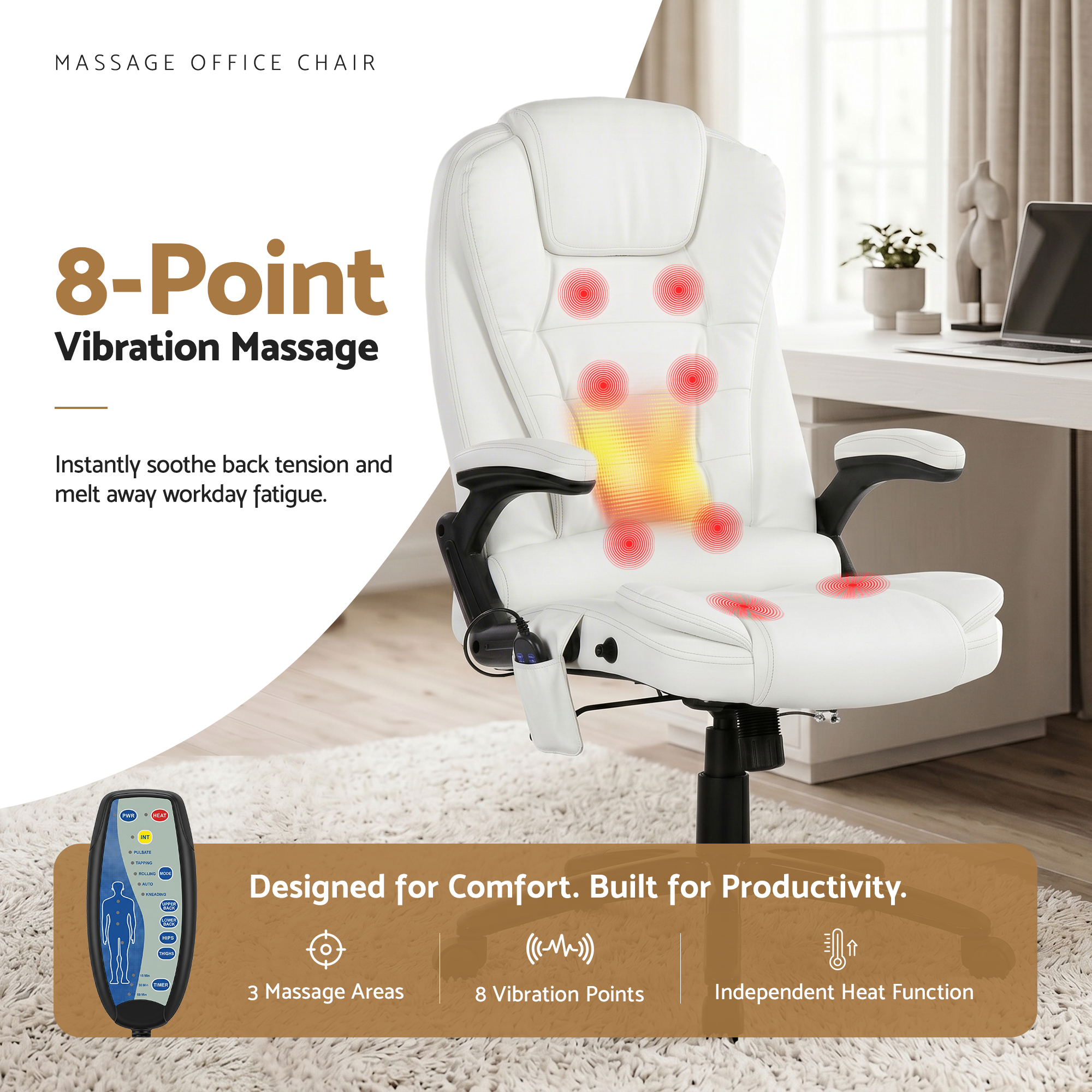 Artiss 8 Point Massage Office Chair Heated Seat Recliner PU White