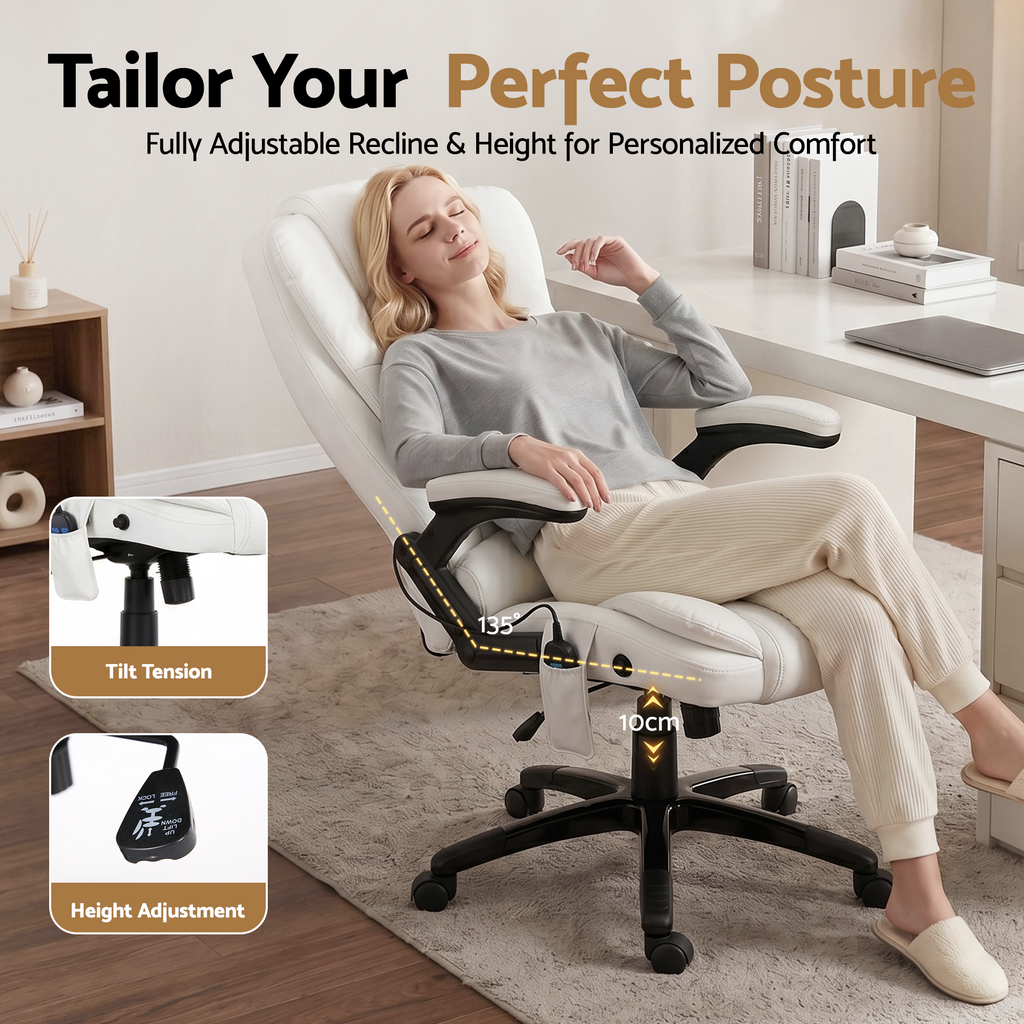 Artiss 8 Point Massage Office Chair Heated Seat Recliner PU White