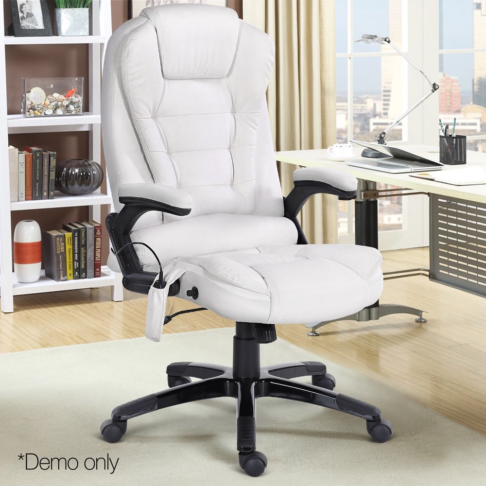 Artiss 8 Point Massage Office Chair Heated Seat Recliner PU White