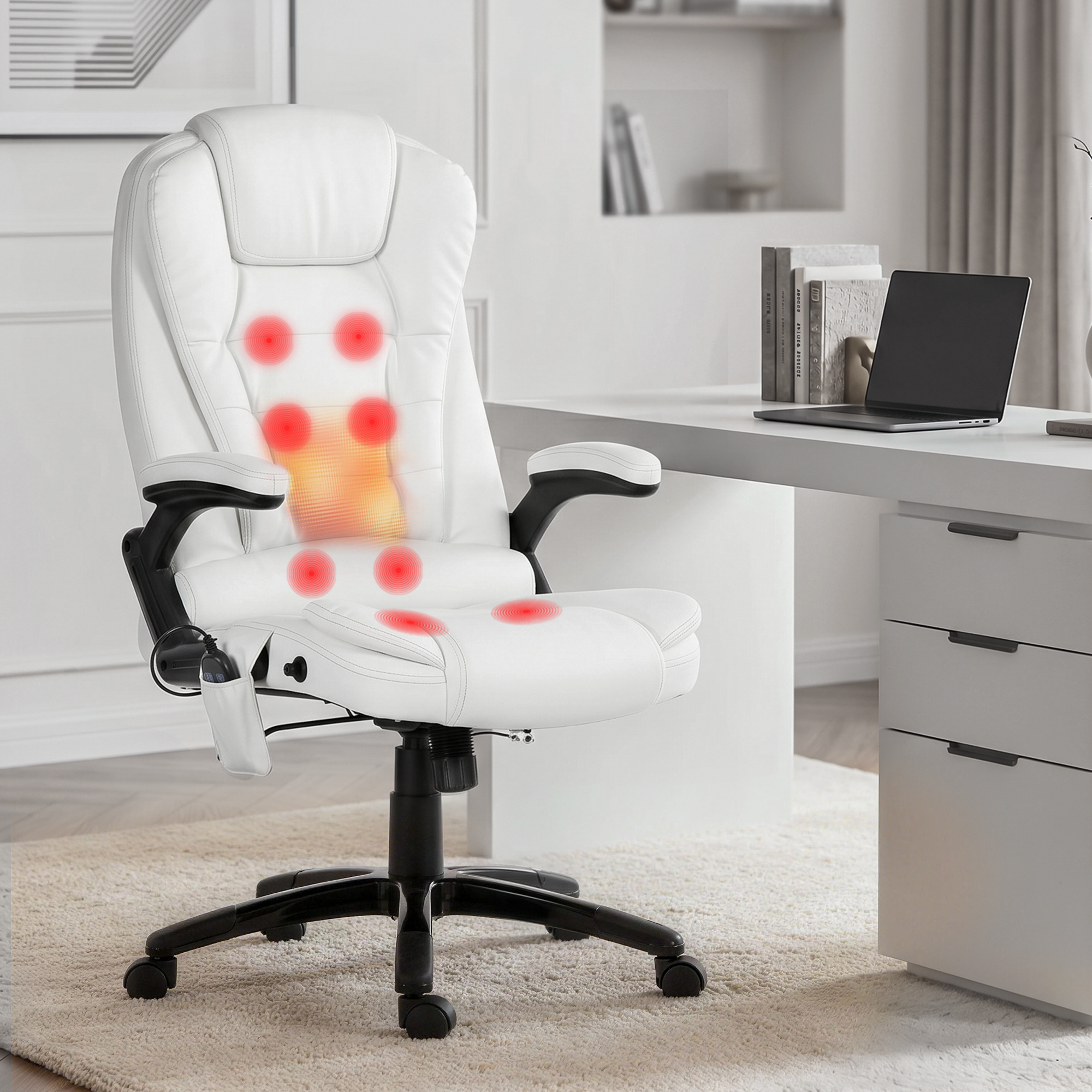 Artiss 8 Point Massage Office Chair Heated Seat Recliner PU White
