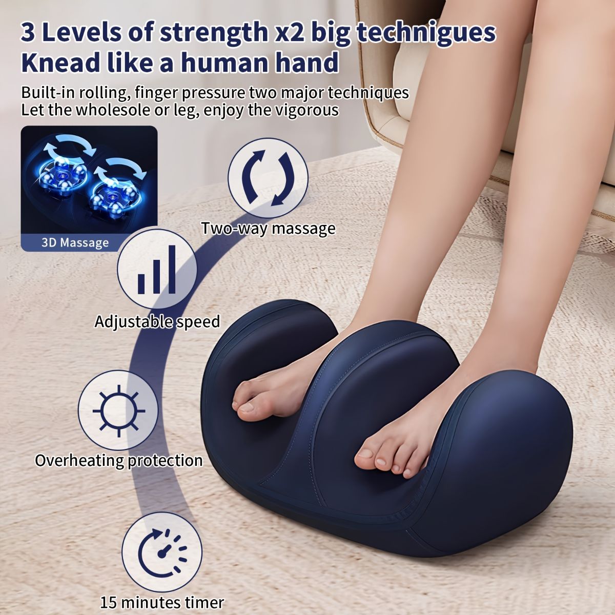 Foot Massager Heating Massager Multiple Modes 20 Massage Heads Foot Massage - Navy - Size Australian - standard