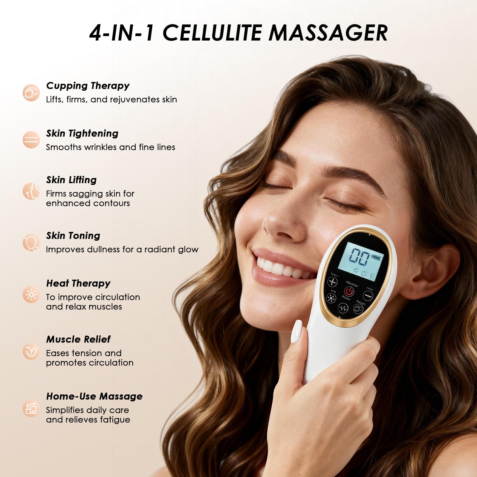 Modern Jingluo Beauty Massager – Electric Meridian Facial & Body Roller with Gentle Suction and Warmth, Multi-Speed Skincare Tool for Relaxing Rituals (White)
