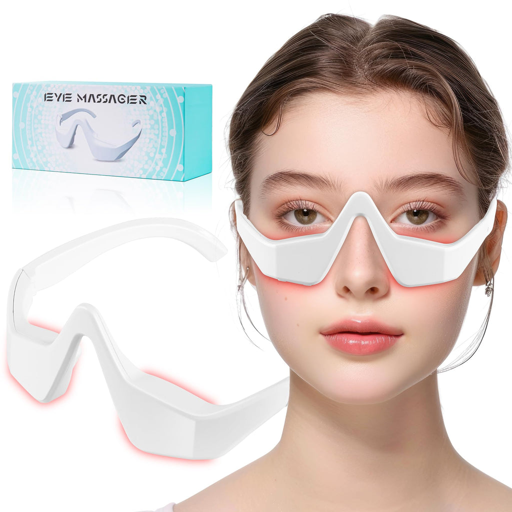 Eye Contour Beauty Goggles – Portable Anti-Aging Eye Massager with Vibration & Light Function, Lightweight Design for Wrinkle Reduction and Dark Circle Minimization – Ideal for Daily Skincare Routine (White)
