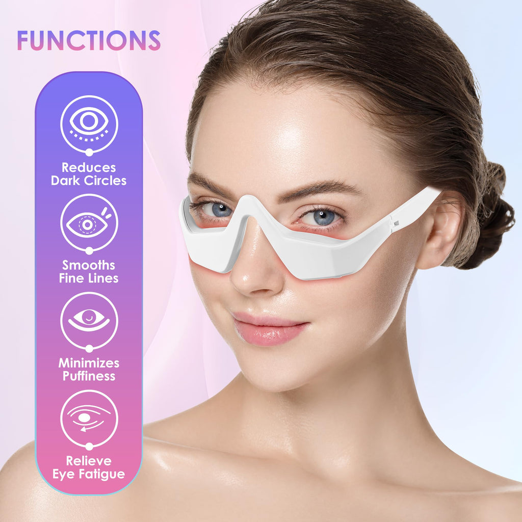 Eye Contour Beauty Goggles – Portable Anti-Aging Eye Massager with Vibration & Light Function, Lightweight Design for Wrinkle Reduction and Dark Circle Minimization – Ideal for Daily Skincare Routine (White)