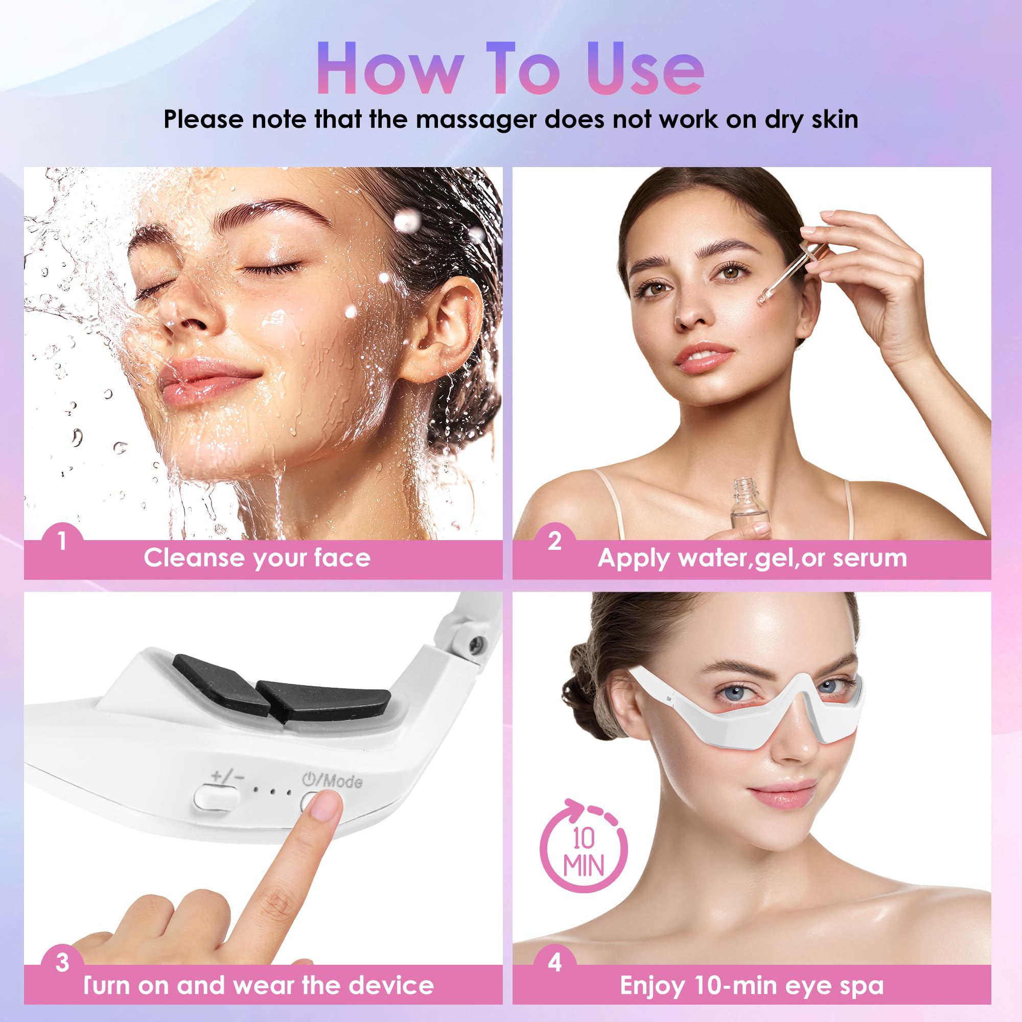 Eye Contour Beauty Goggles – Portable Anti-Aging Eye Massager with Vibration & Light Function, Lightweight Design for Wrinkle Reduction and Dark Circle Minimization – Ideal for Daily Skincare Routine (White)
