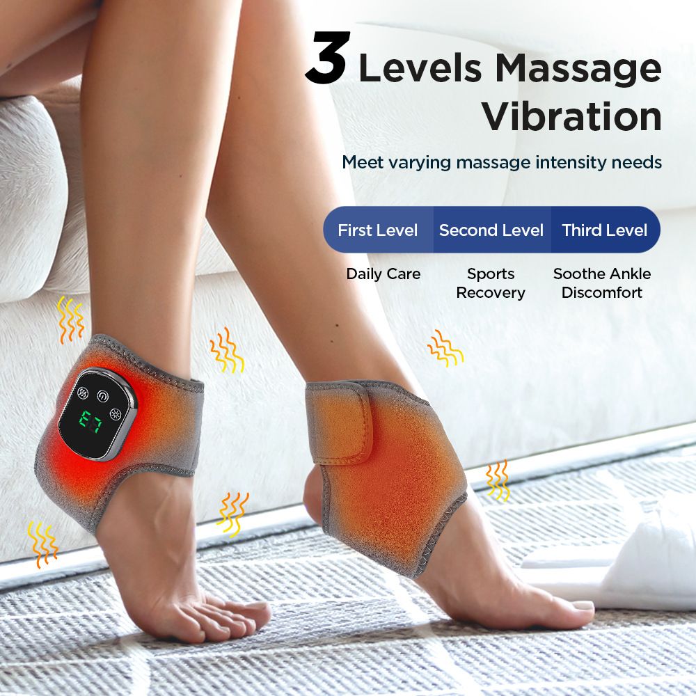 Heated Ankle Wrap with Massage – Infrared Heat Therapy, Vibration Massage, Rechargeable & Adjustable Strap | [NEW ARRIVAL]