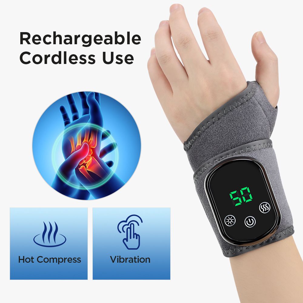 Electric Wrist Heating Massager - Infrared Heat Therapy + Vibration Massage, Rechargeable & Temperature Adjustable