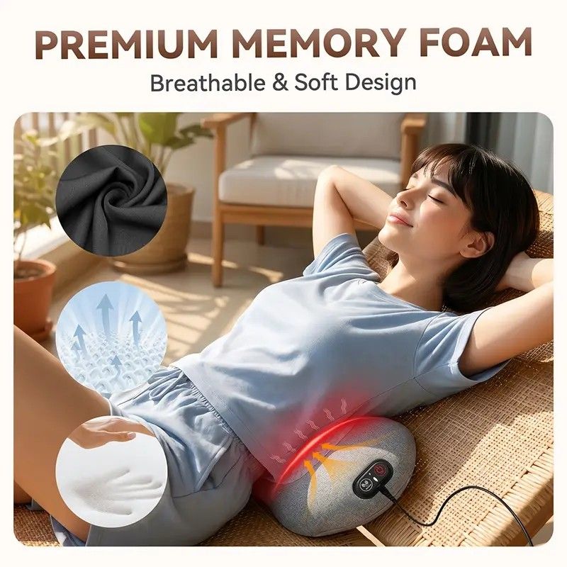 Graphene Heating Vibration Lumbar Massager, 3 in 1 Back Cushion, Lumbar Support + Massage & Heat Therapy, Deep Relaxation for a Warm Sleep