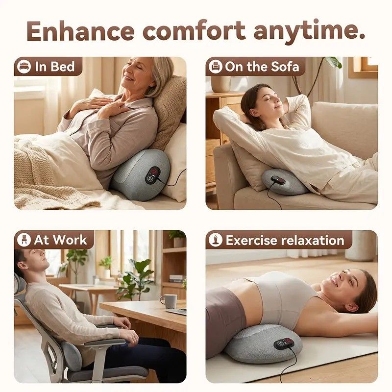Graphene Heating Vibration Lumbar Massager, 3 in 1 Back Cushion, Lumbar Support + Massage & Heat Therapy, Deep Relaxation for a Warm Sleep