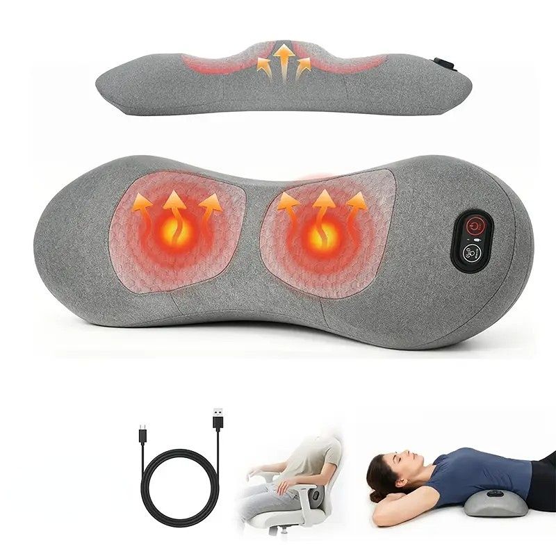 Graphene Heating Vibration Lumbar Massager, 3 in 1 Back Cushion, Lumbar Support + Massage & Heat Therapy, Deep Relaxation for a Warm Sleep
