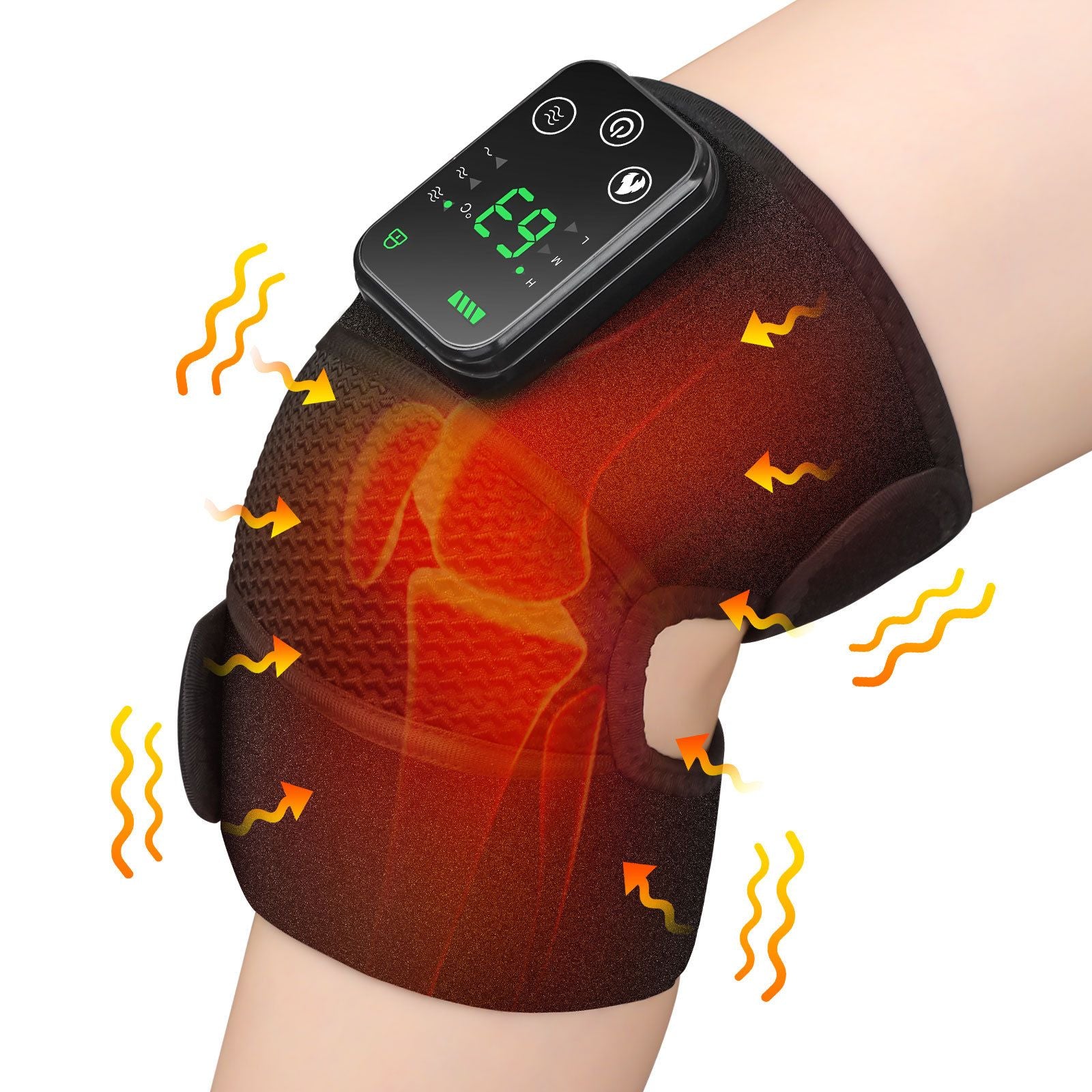 Heated Knee Massager with Heat Therapy – 3 Temp Levels, Vibration Massage, Rechargeable & Adjustable Straps(BLACK)