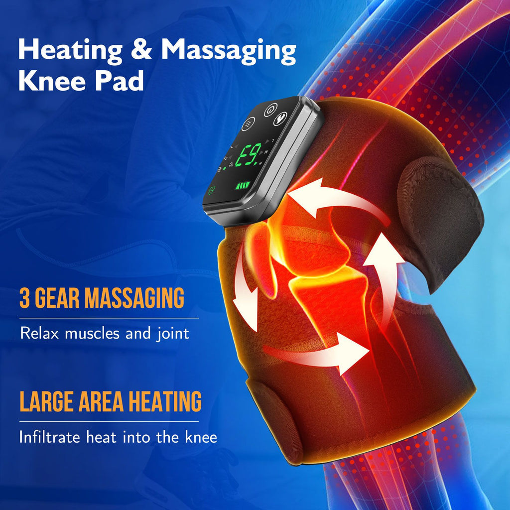 Heated Knee Massager with Heat Therapy – 3 Temp Levels, Vibration Massage, Rechargeable & Adjustable Straps(BLACK)