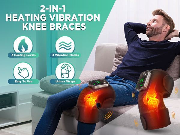 Heated Knee Massager with Heat Therapy – 3 Temp Levels, Vibration Massage, Rechargeable & Adjustable Straps(BLACK)