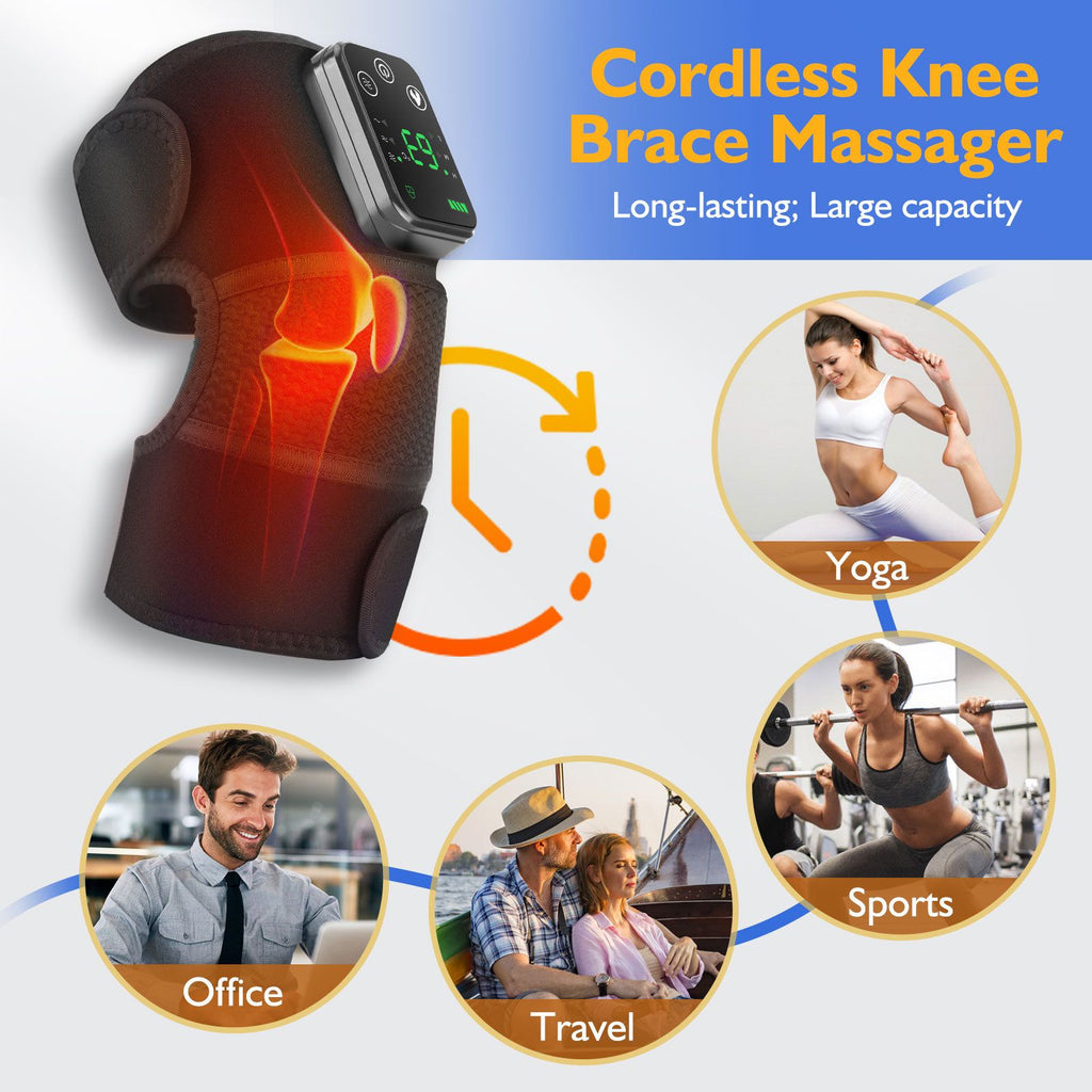 Heated Knee Massager with Heat Therapy – 3 Temp Levels, Vibration Massage, Rechargeable & Adjustable Straps(BLACK)