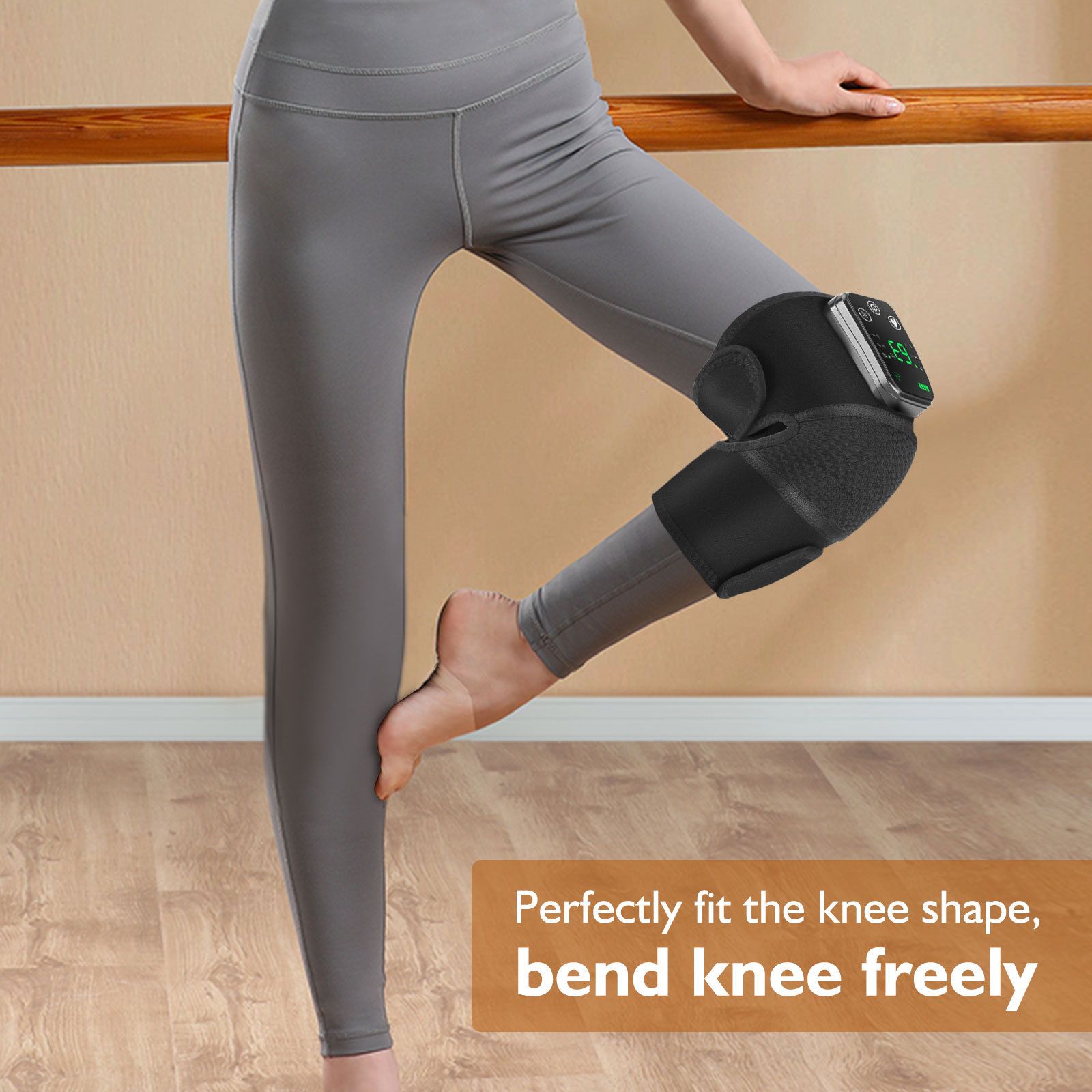 Heated Knee Massager with Heat Therapy – 3 Temp Levels, Vibration Massage, Rechargeable & Adjustable Straps(BLACK)