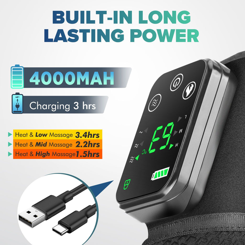 Heated Knee Massager with Heat Therapy – 3 Temp Levels, Vibration Massage, Rechargeable & Adjustable Straps(BLACK)