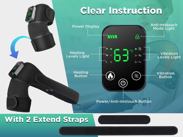 Heated Knee Massager with Heat Therapy – 3 Temp Levels, Vibration Massage, Rechargeable & Adjustable Straps(BLACK)