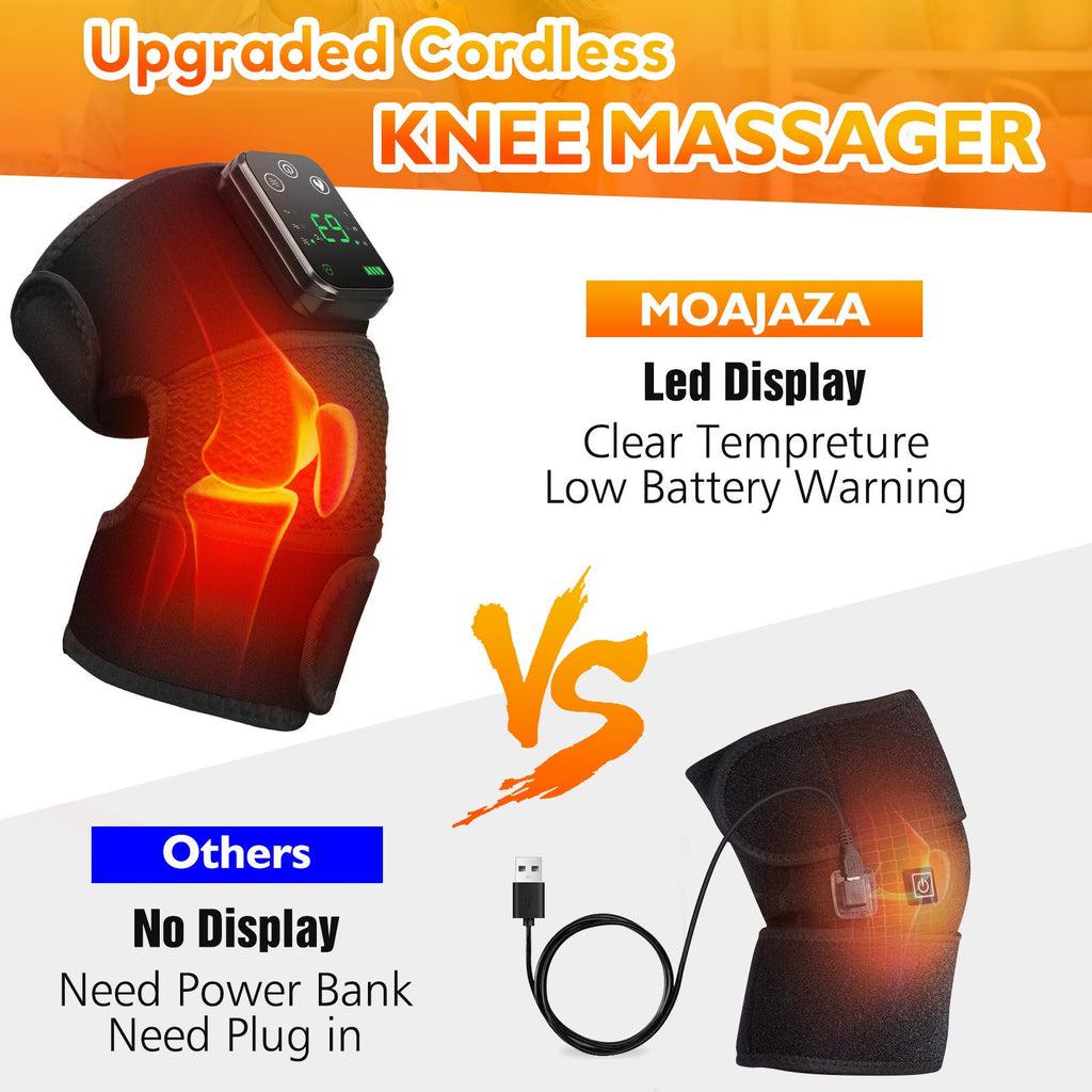 Heated Knee Massager with Heat Therapy – 3 Temp Levels, Vibration Massage, Rechargeable & Adjustable Straps(BLACK)