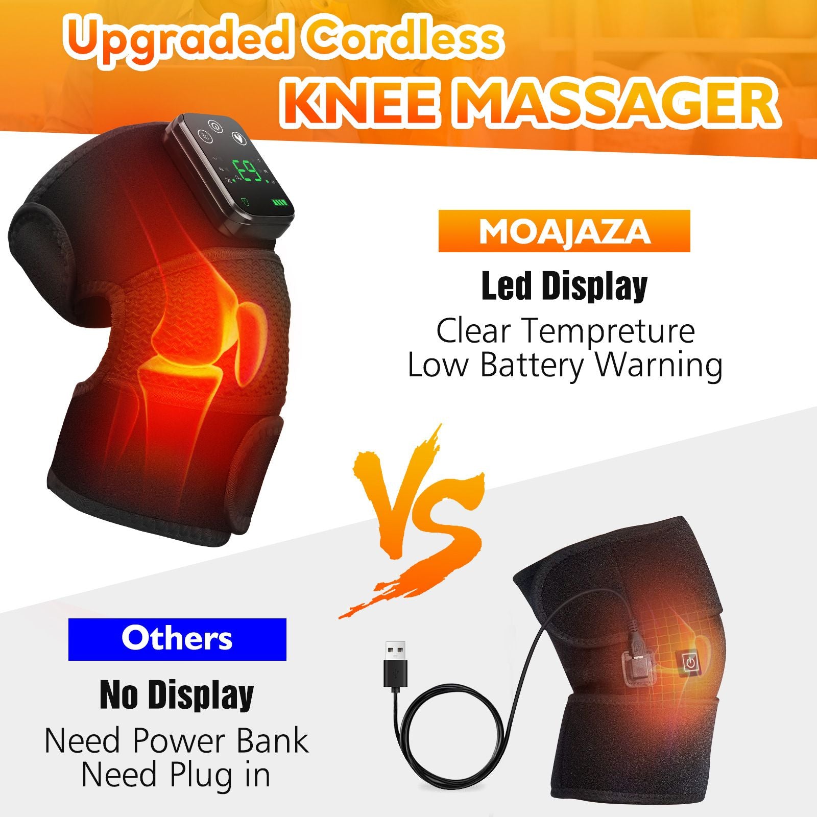 Heated Knee Massager with Heat Therapy – 3 Temp Levels, Vibration Massage, Rechargeable & Adjustable Straps(BLACK)