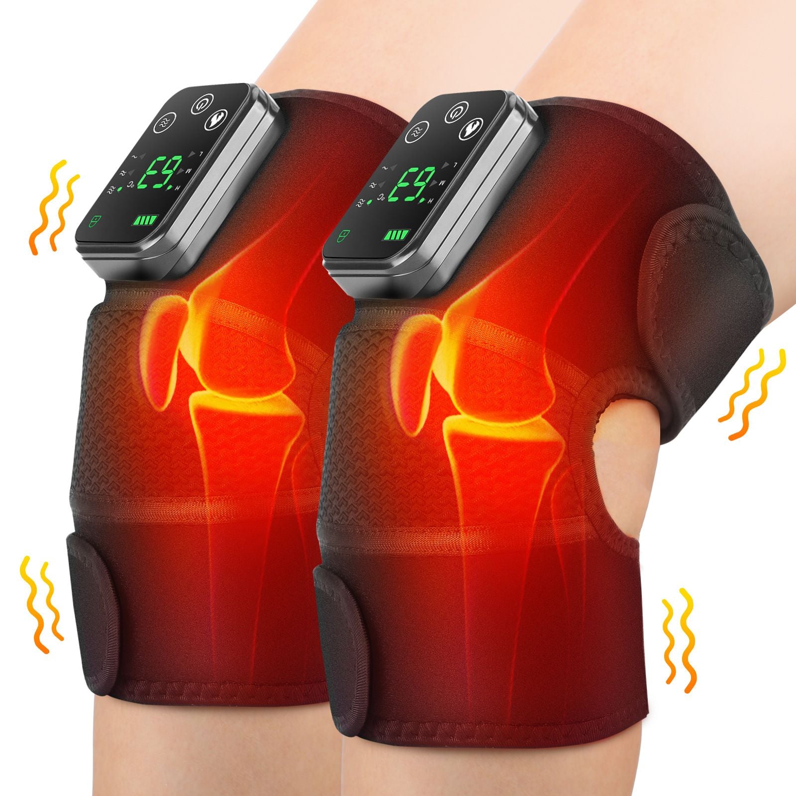 Heated Knee Massager with Heat Therapy – 3 Temp Levels, Vibration Massage, Rechargeable & Adjustable Straps(BLACK)